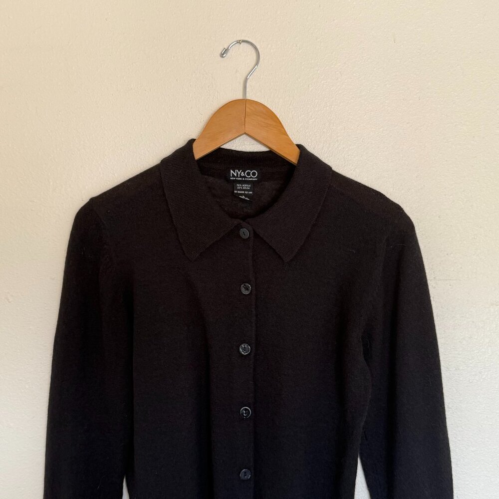 NY&CO Black Knit Collared Long Sleeve Button Cardigan Small